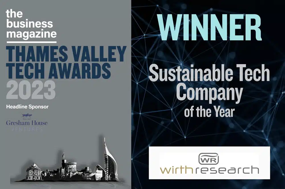 Thames Valley Tech Awards 2023 winner for Sustainable Tech Company of the Year with AirDoor, EcoBlade, and AeroKit.