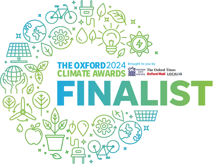 Oxford Climate Awards 2025 finalist for Innovation in Climate Action Award featuring AirDoor and EcoBlade technologies.